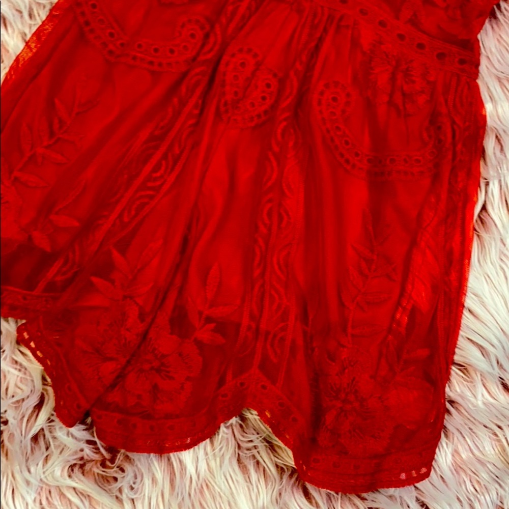 Honey Pinch Red Lace Romper - Picture 8 of 9